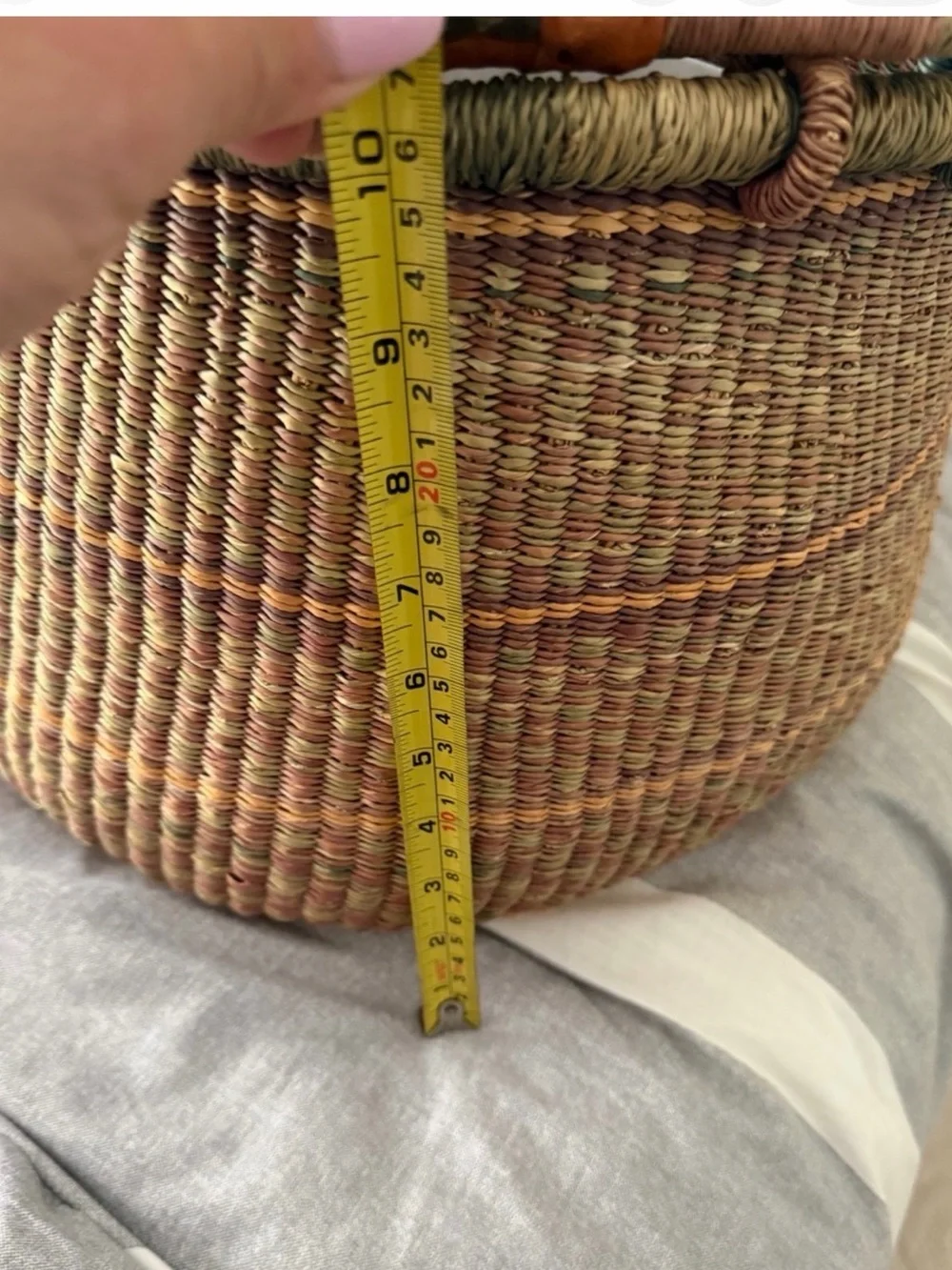 Handwoven Bolga Storage Basket in Brown and Green with Wrapped Handles
